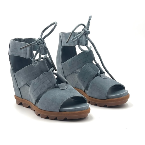 Sorel Joanie Il Lace Webbing Wedge Sandals Blue Nubuck Leather Size 8 New In Box - Picture 3 of 12